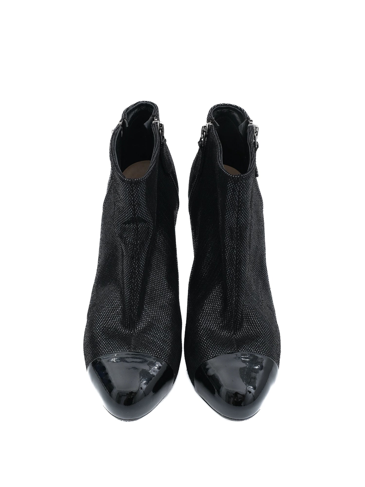 Excellent Chanel Black High-Heeled Ankle Boots Size 38.5 Textile