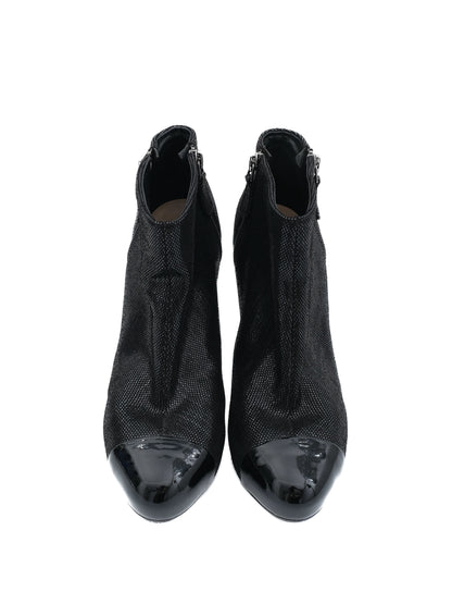 Excellent Chanel Black High-Heeled Ankle Boots Size 38.5 Textile