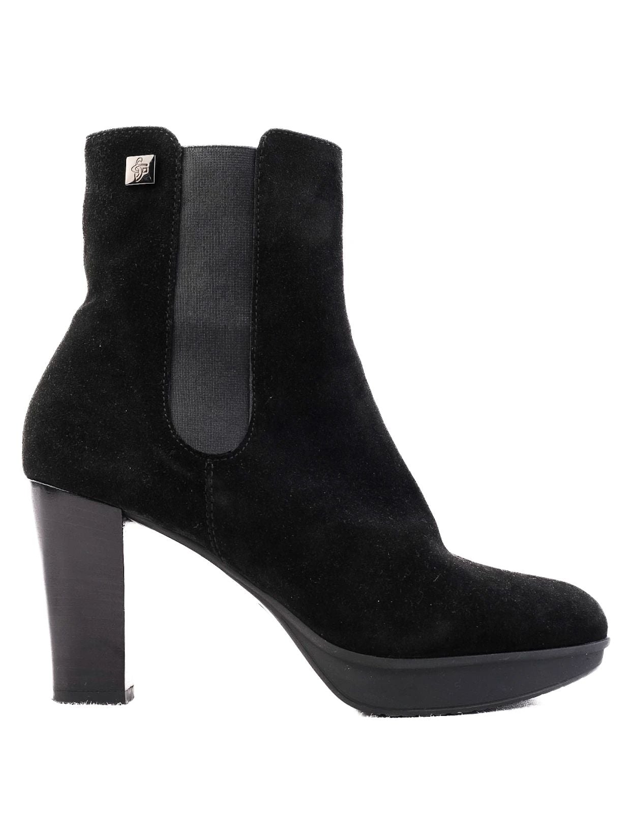 NEW Guido Scariglia Black Suede Ankle Boots with Block Heel Size 37
