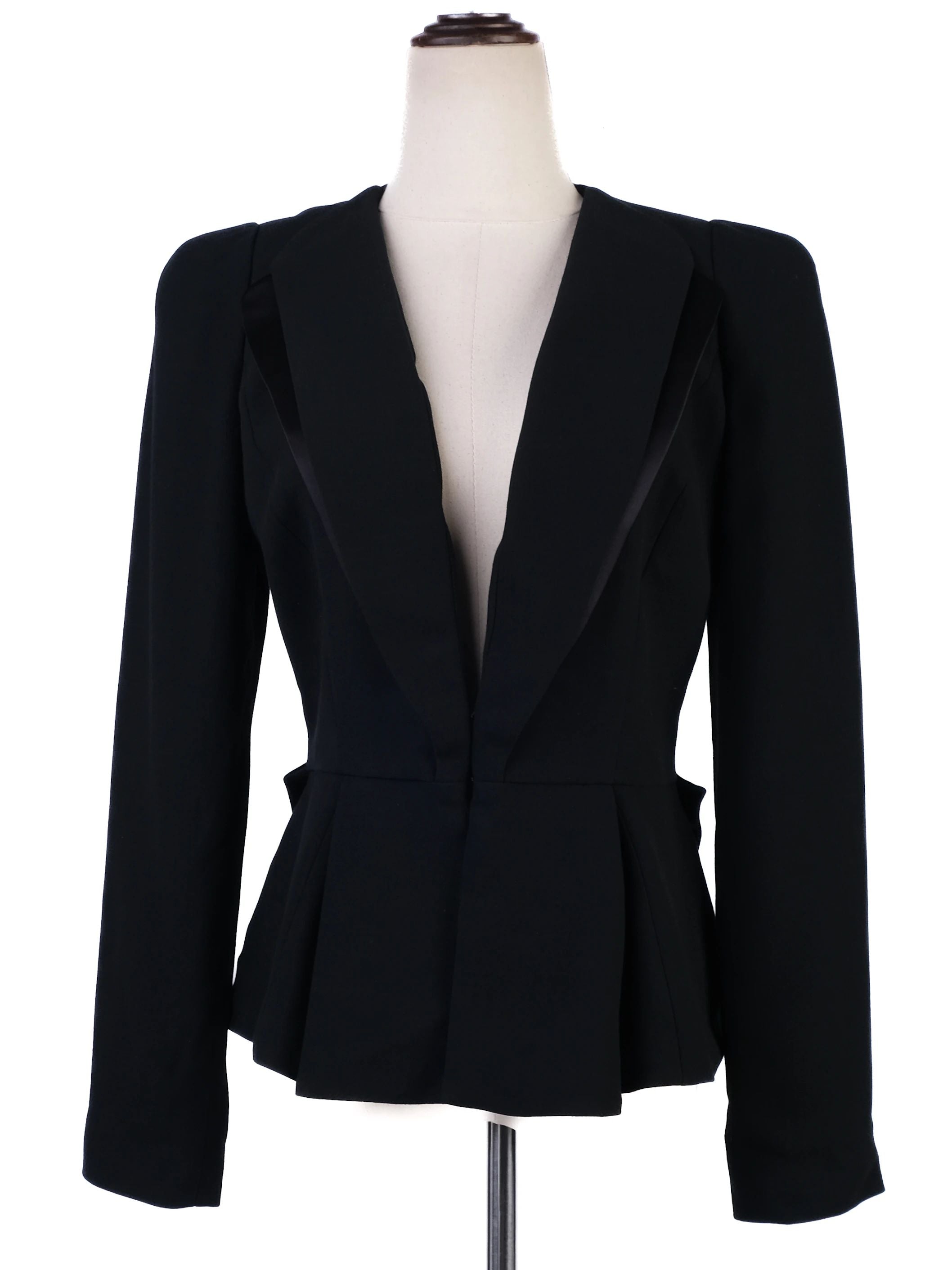 Excellent Elisabetta Franchi Black Wool Blazer Size M Peplum Detail