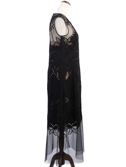 Excellent BCBGMaxazria Black Silk Dress XXS with Sheer Lace Overlay