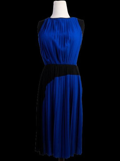 Excellent Stefanel Blue and Black Pleated Silk Dress - Size N/A