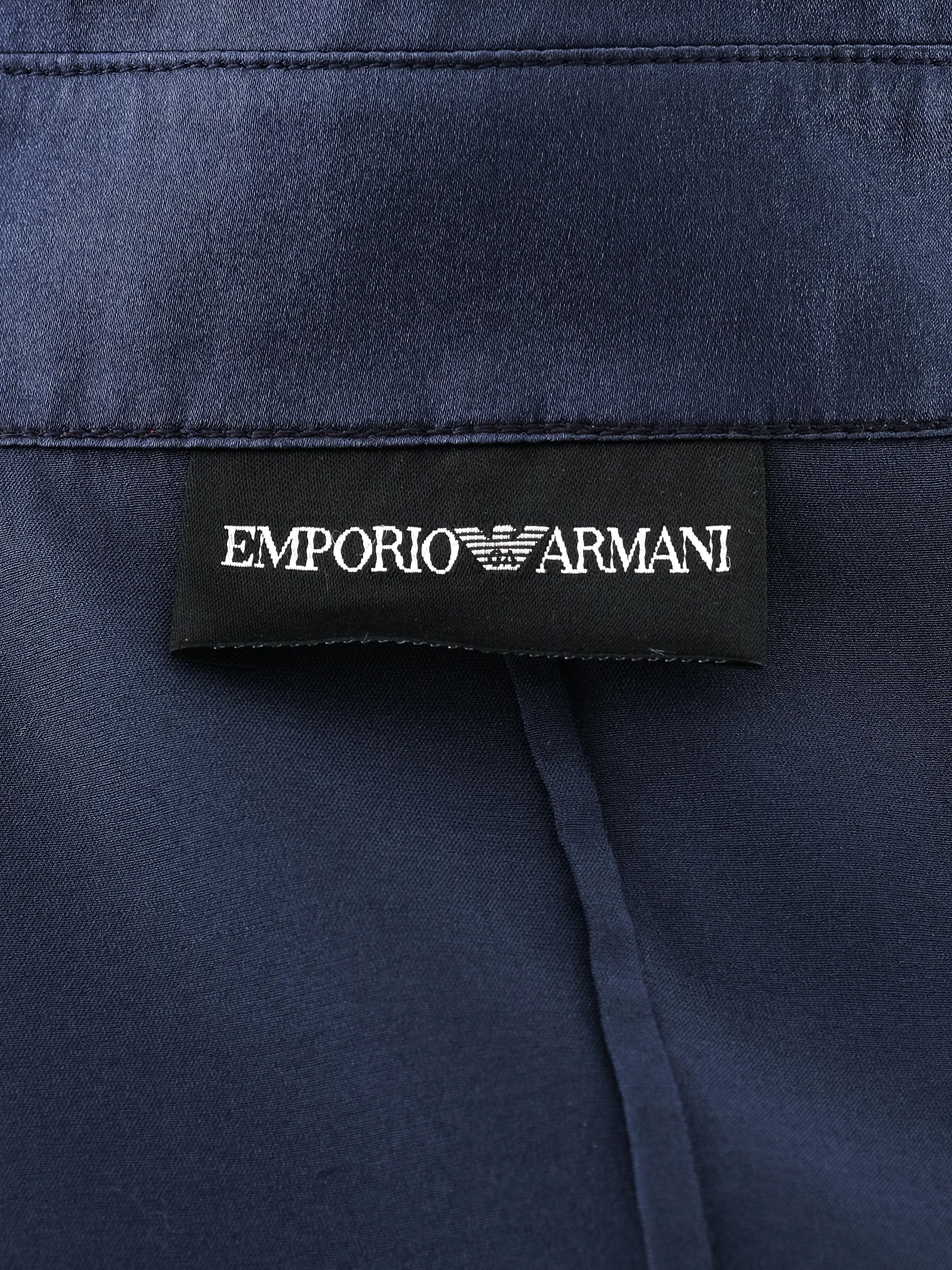 Excellent Emporio Armani Blue Silk Long-Sleeved Shirt Size M