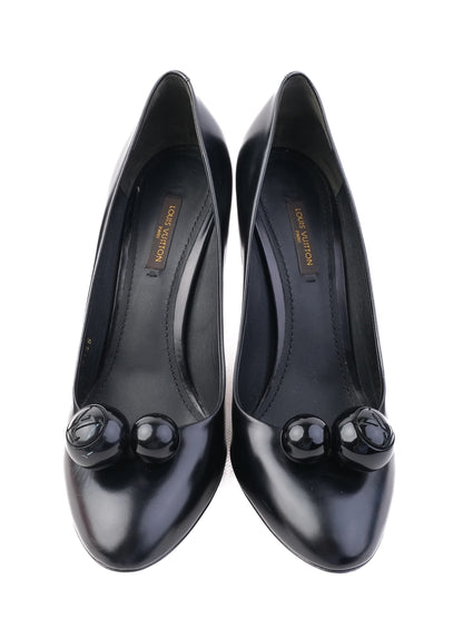 Excellent Louis Vuitton Black High-Heeled Shoes Size 38.5 Leather