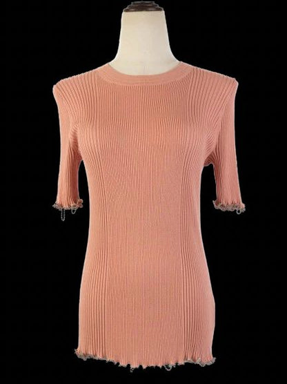 Excellent Alexander Wang Pink Cotton Ribbed Knit Top Size L