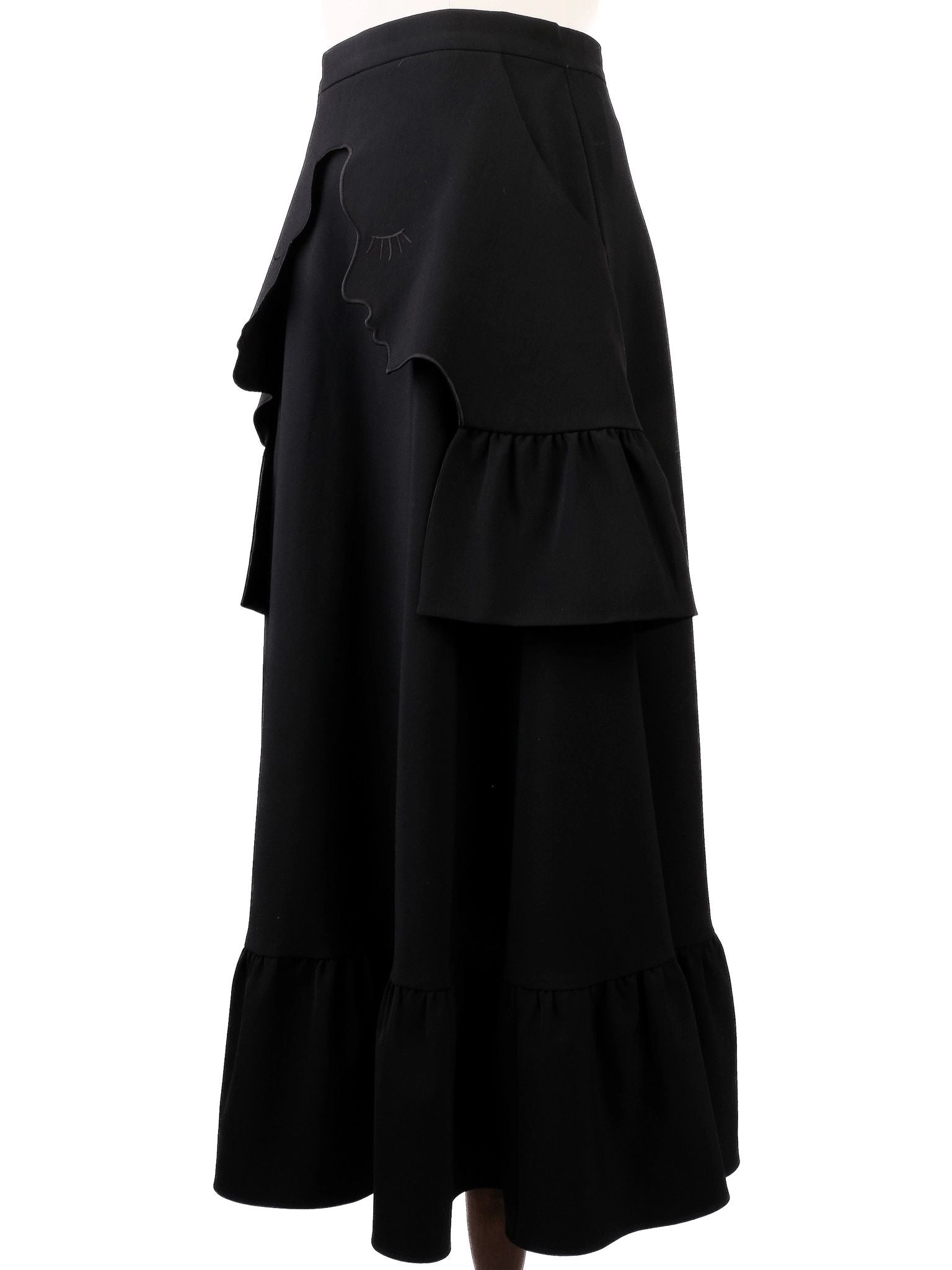 Vivetta Black Cotton Skirt with Unique Face Applique Design