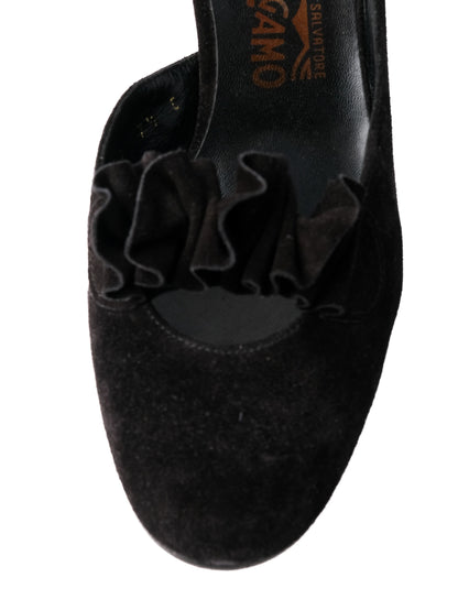 Excellent Salvatore Ferragamo Black Suede High Heeled Shoes Size 37.5