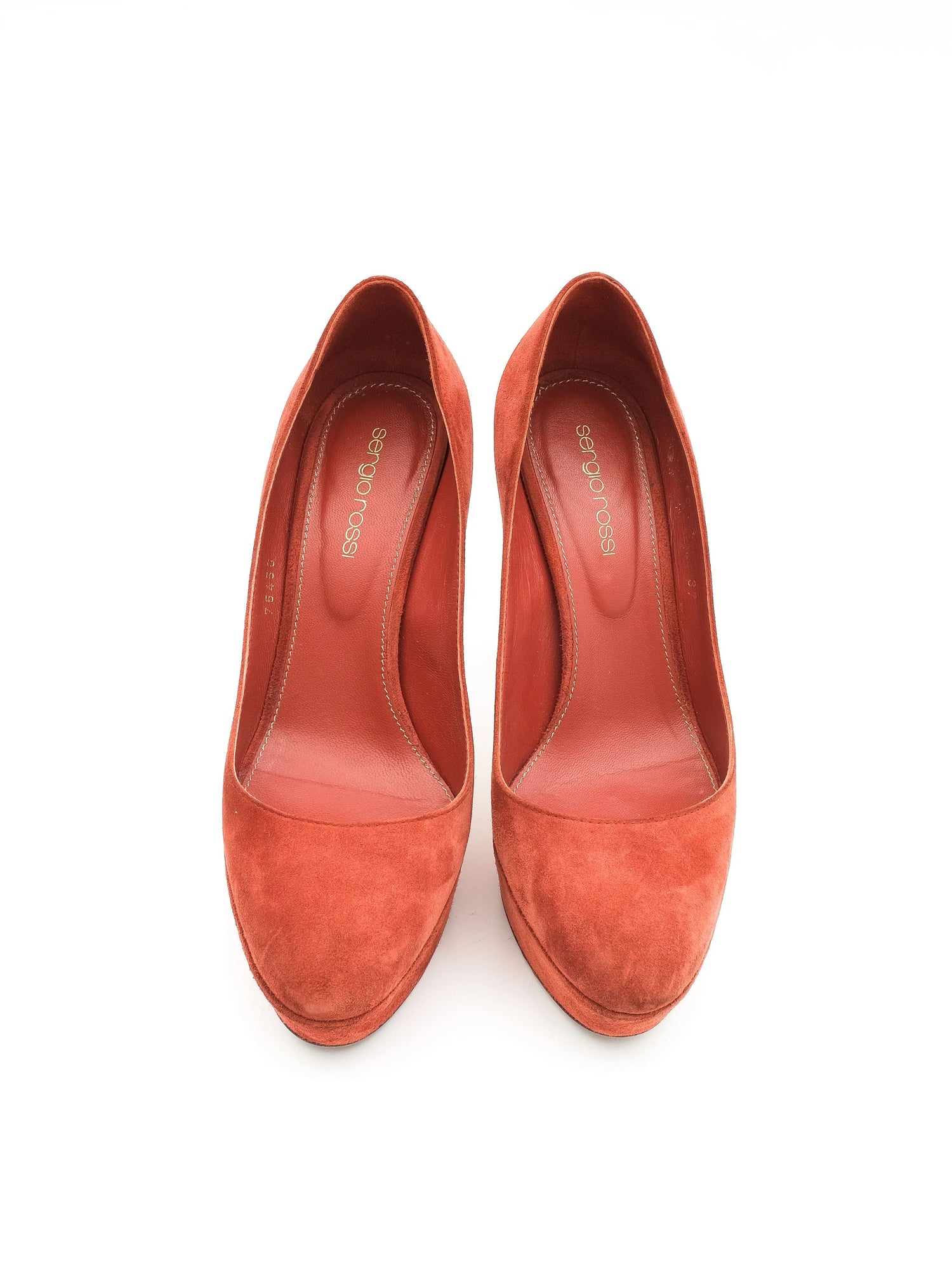 Excellent Sergio Rossi Orange Genuine Suede High Heeled Pumps Size 37