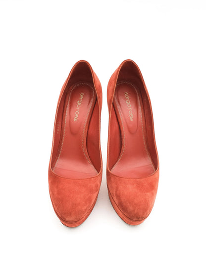 Excellent Sergio Rossi Orange Genuine Suede High Heeled Pumps Size 37