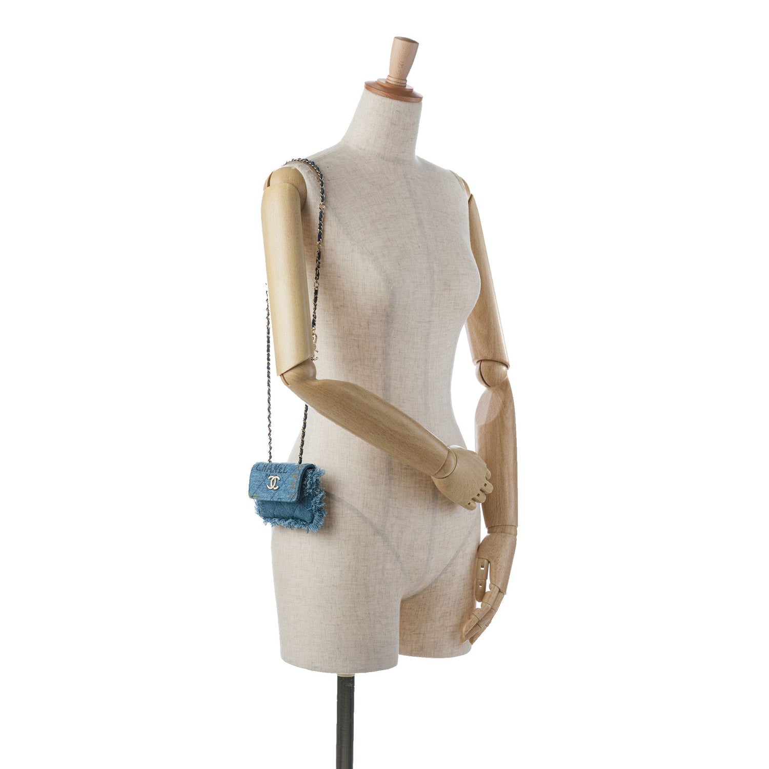 Chanel Mini Denim Mood Clutch With Chain Blue