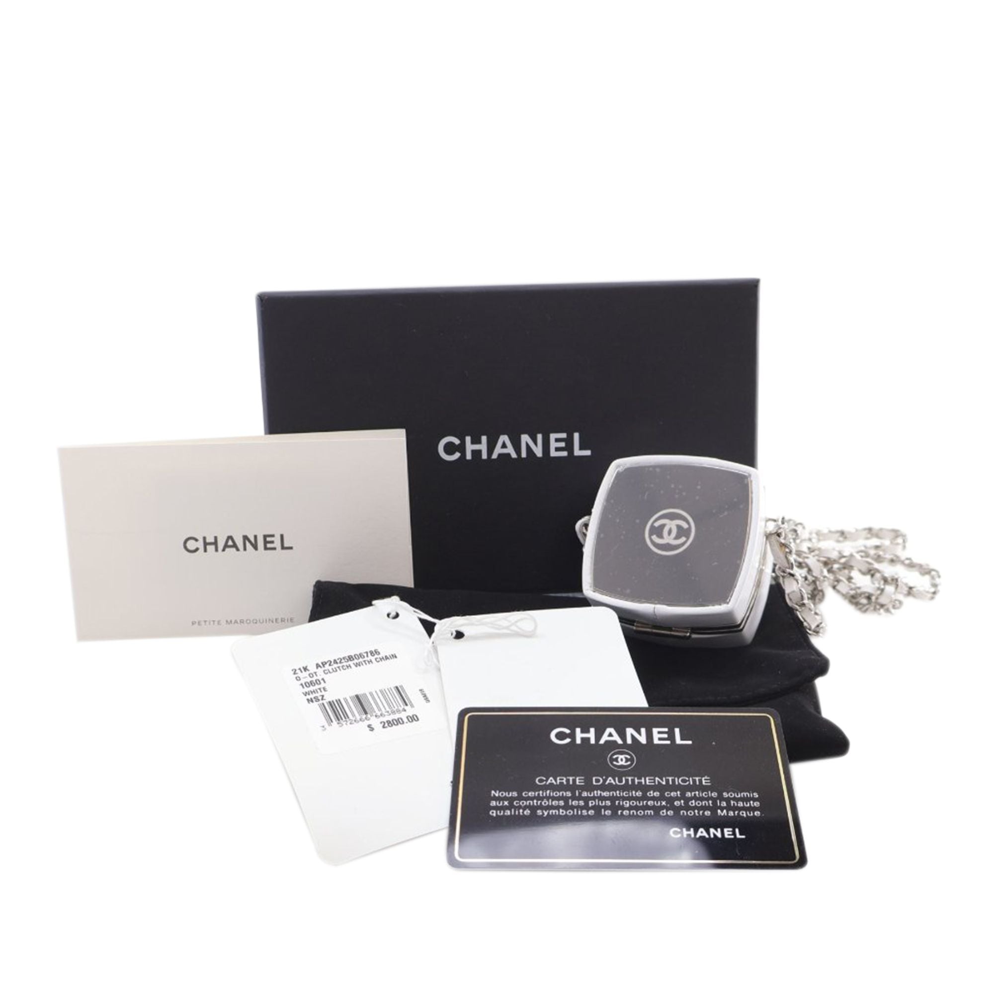 Chanel Patent Goatskin Make-up Box Clutch With Chain White