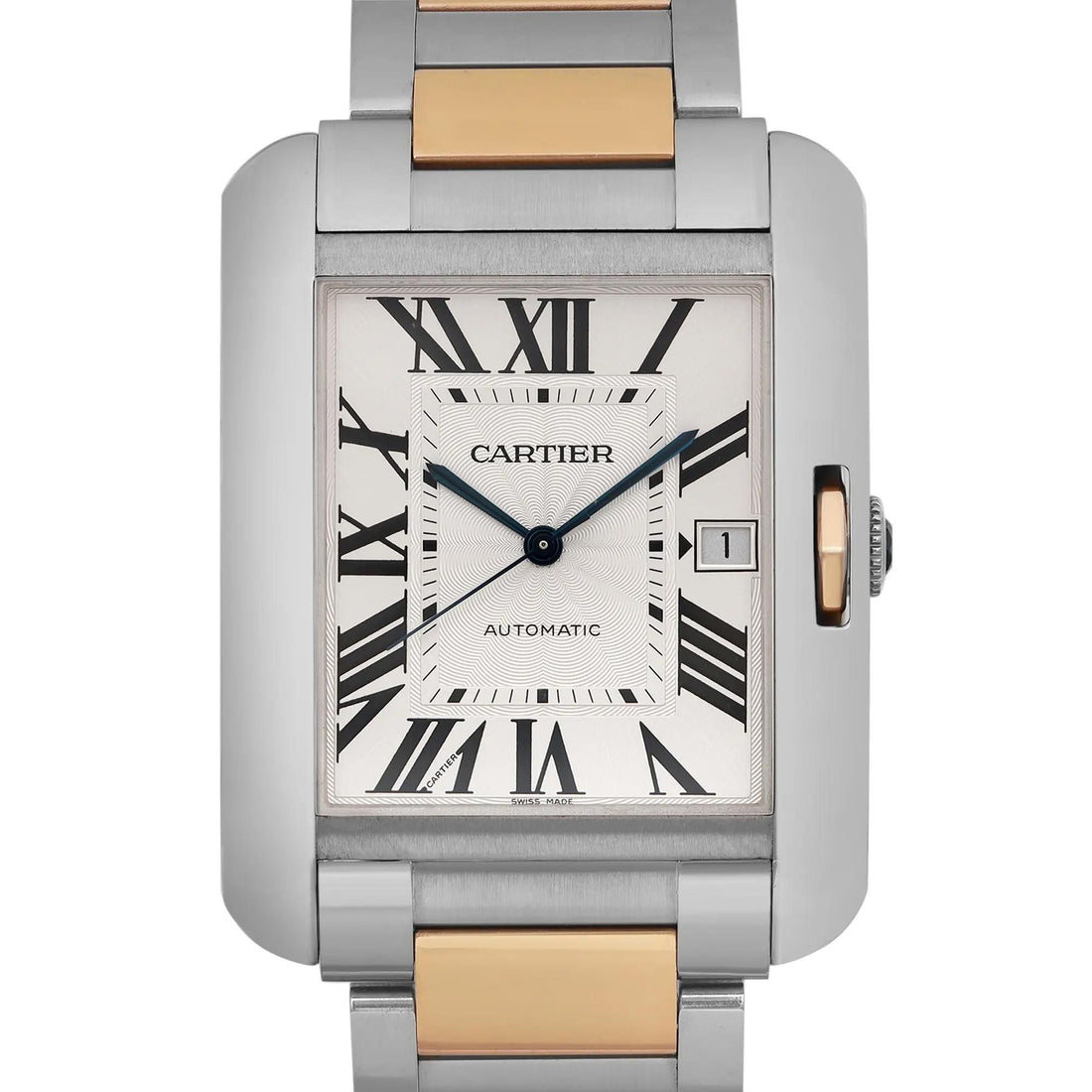 Cartier Tank Anglaise XL 18K Rose Gold Steel Silver Dial Men Watch W5310006