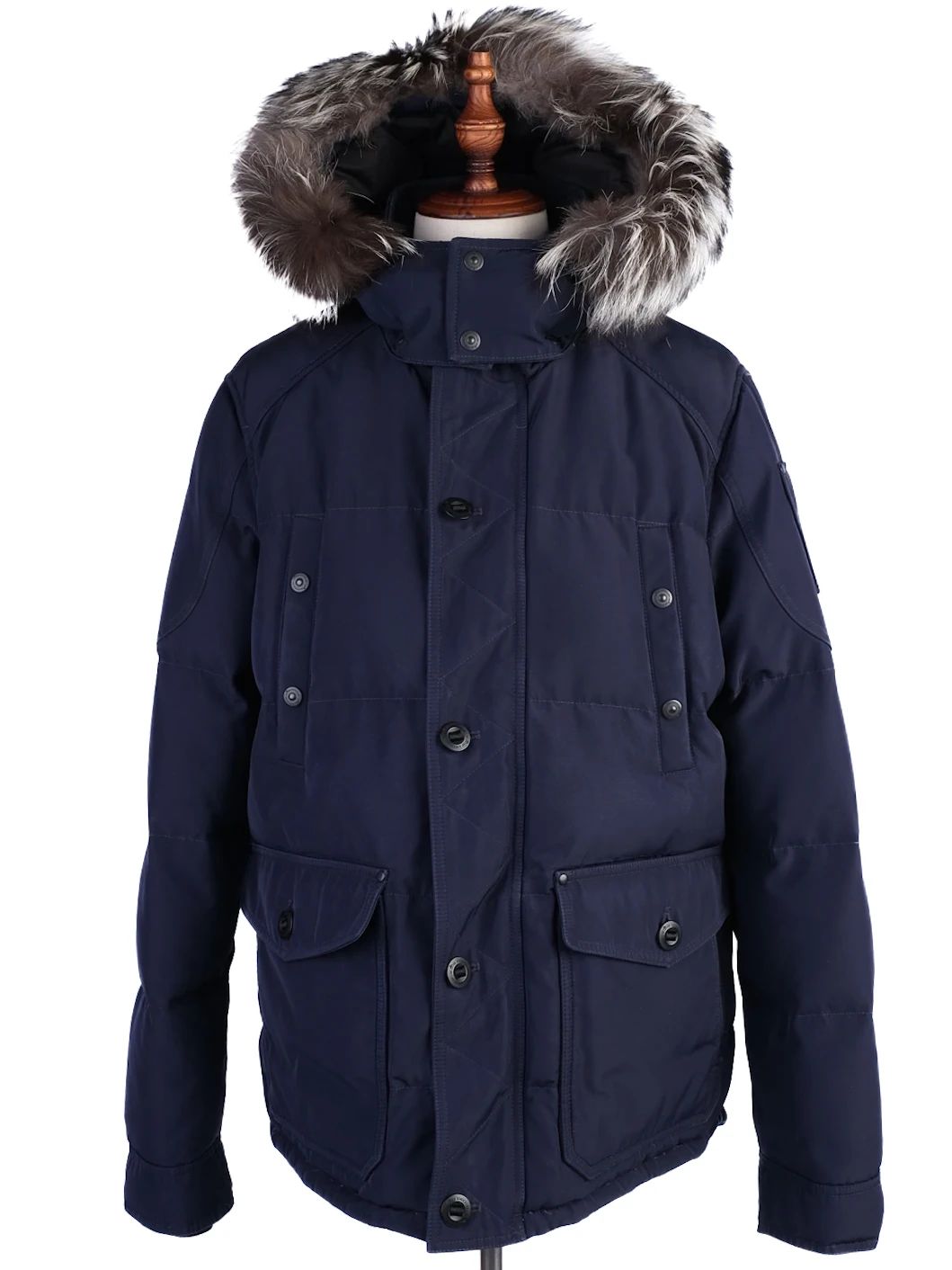 Excellent Moose Knuckles Navy Blue Parka Jacket with Fur Trim Size L
