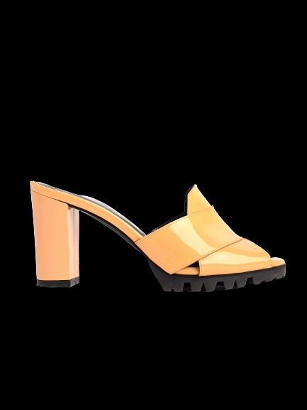 Good Giorgio Fabiani Yellow Leather High-Heeled Mule Sandal Size 35
