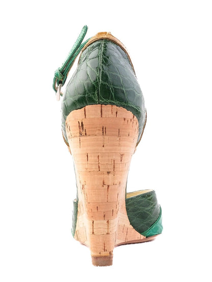 Excellent Prada Green Leather Wedge-heeled Sandals Size 38