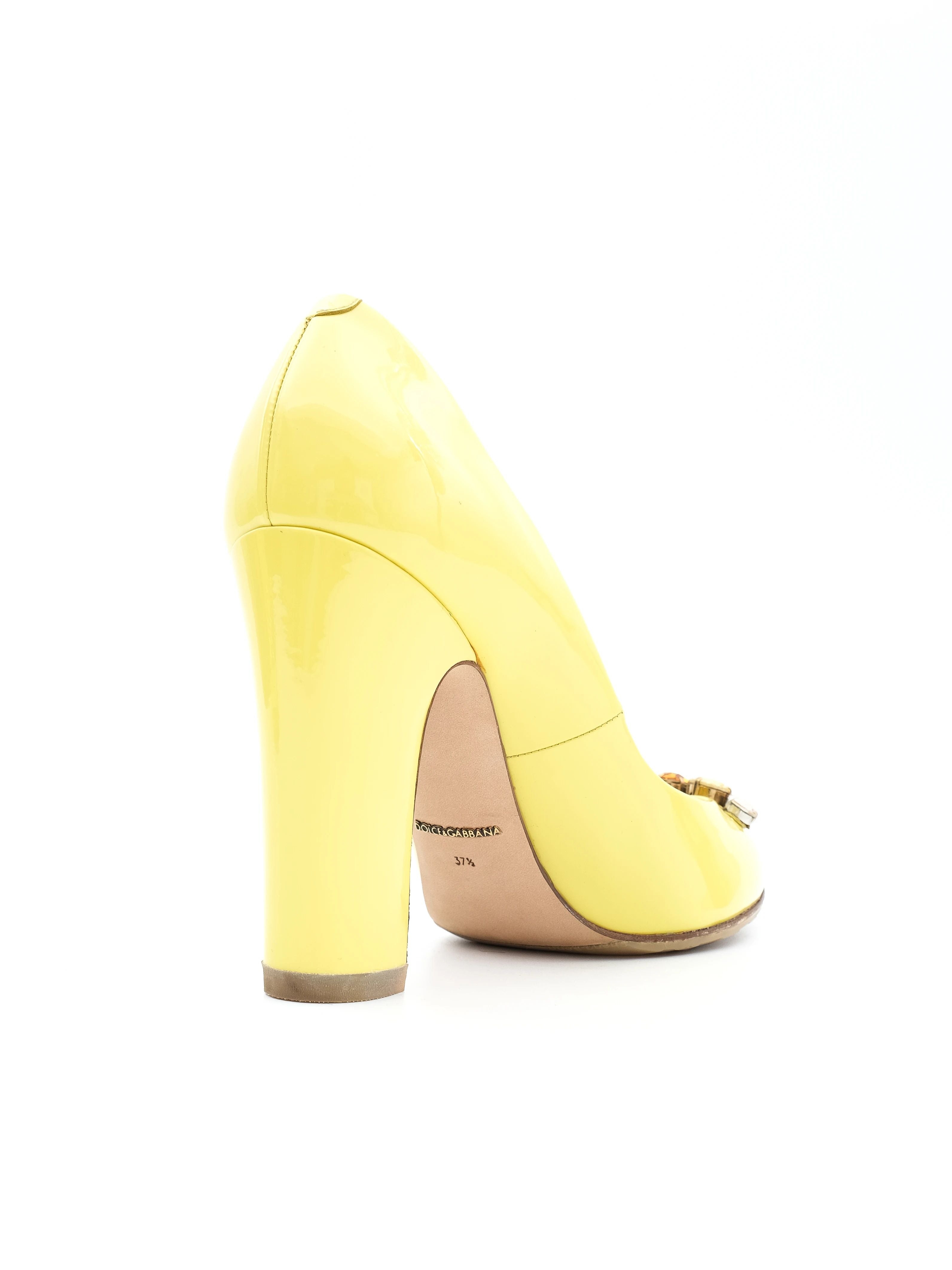 Excellent Dolce Gabbana Yellow Leather High-Heeled Shoes
