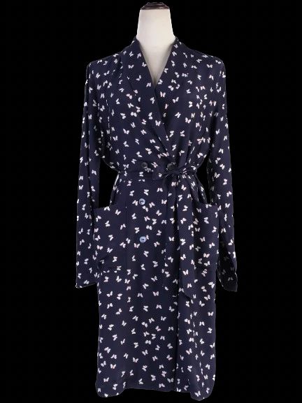 Excellent P.A.R.O.S.H. Silk Robe Butterfly Pattern Dark Blue Women