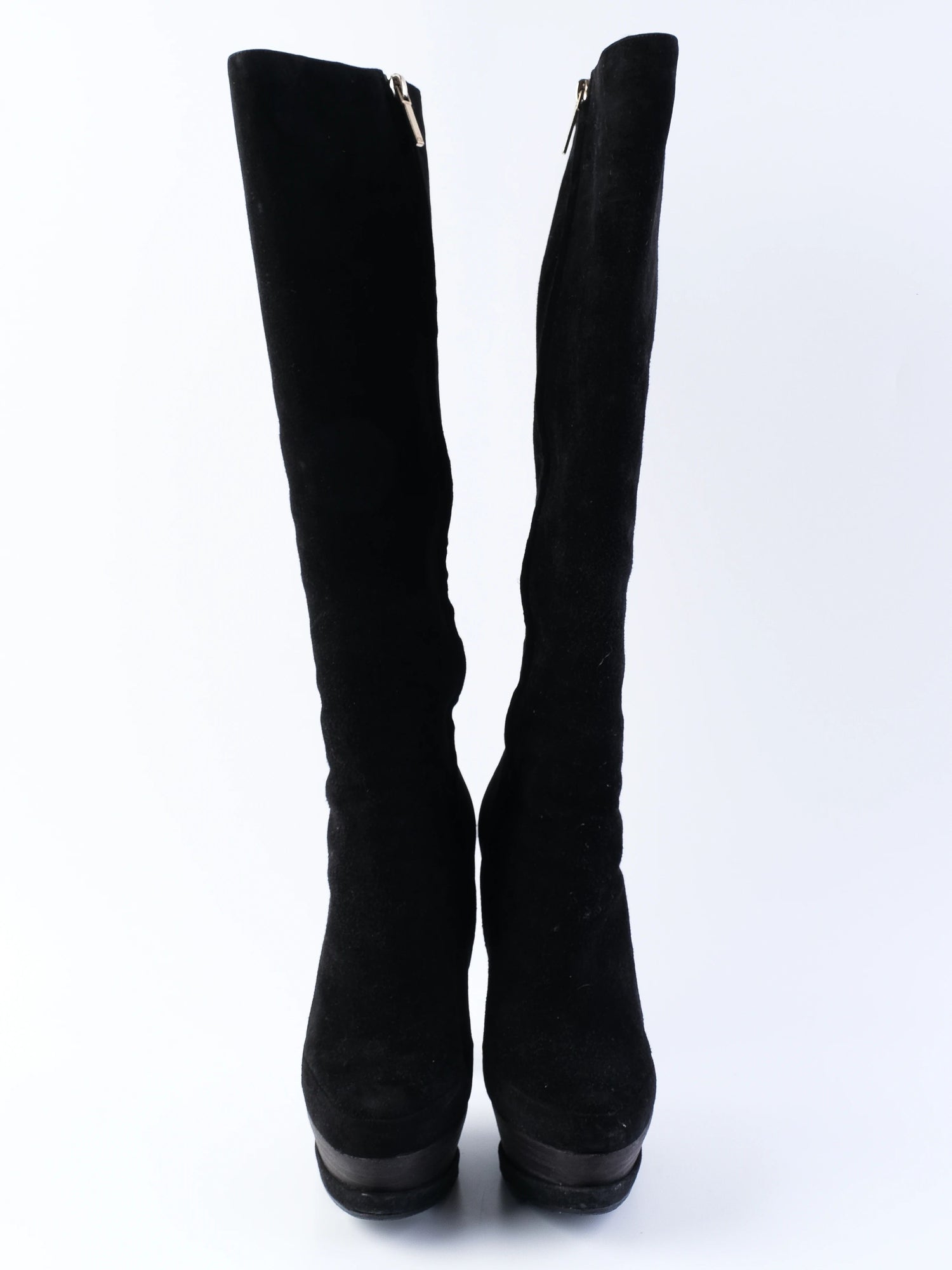 EXCELLENT Dior Black Leather High-Heeled Platform Knee-High Boots Size 37.5