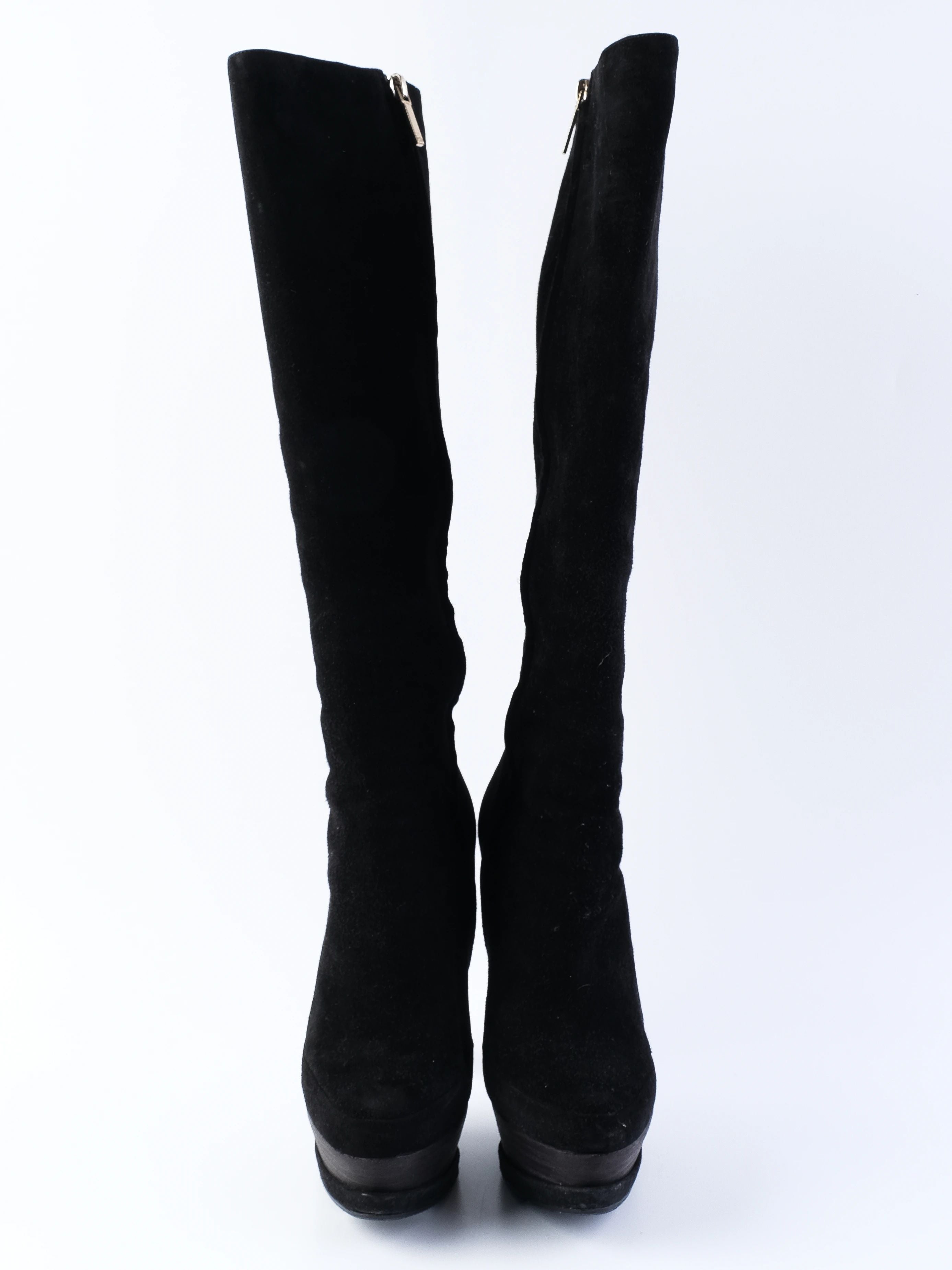 EXCELLENT Dior Black Leather High-Heeled Platform Knee-High Boots Size 37.5