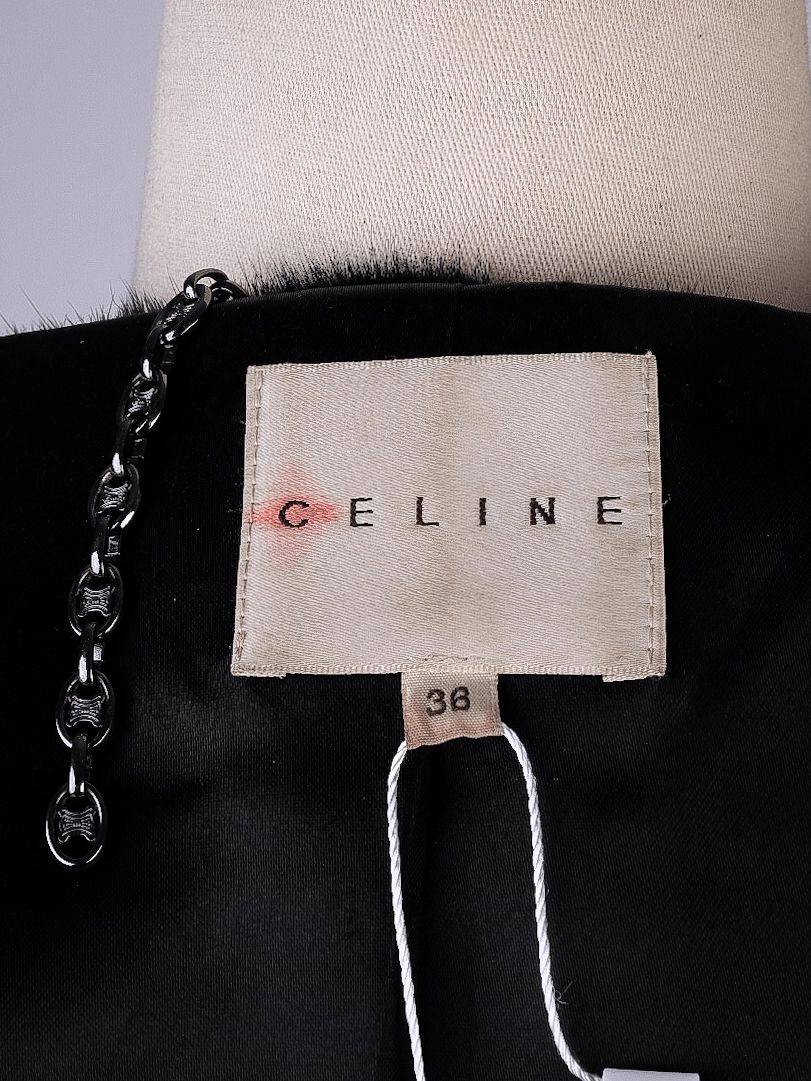Perfect Celine Black Wool Coat with Fur Collar Size 38