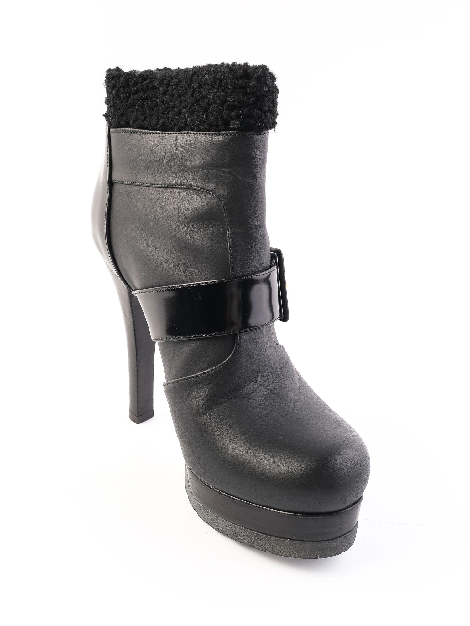 Perfect Fendi Black Leather High-Heeled Ankle Boots Size 38