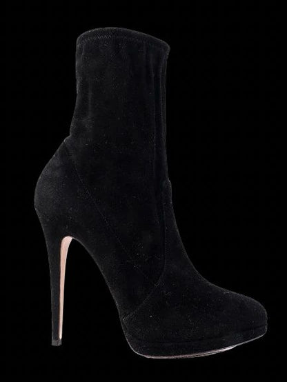 Excellent Casadei Black Genuine Suede High-Heeled Ankle Boots Size N/A