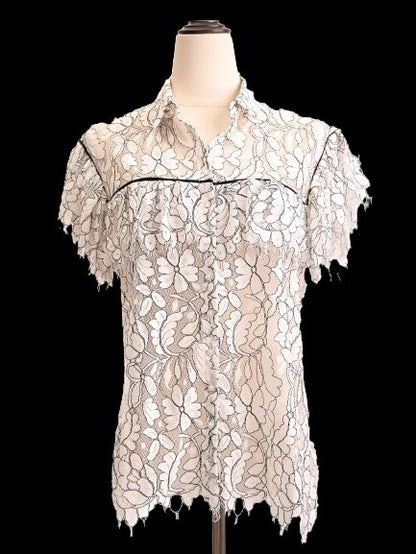 Excellent Anne Fontaine L Size Floral Lace Blouse in Nylon