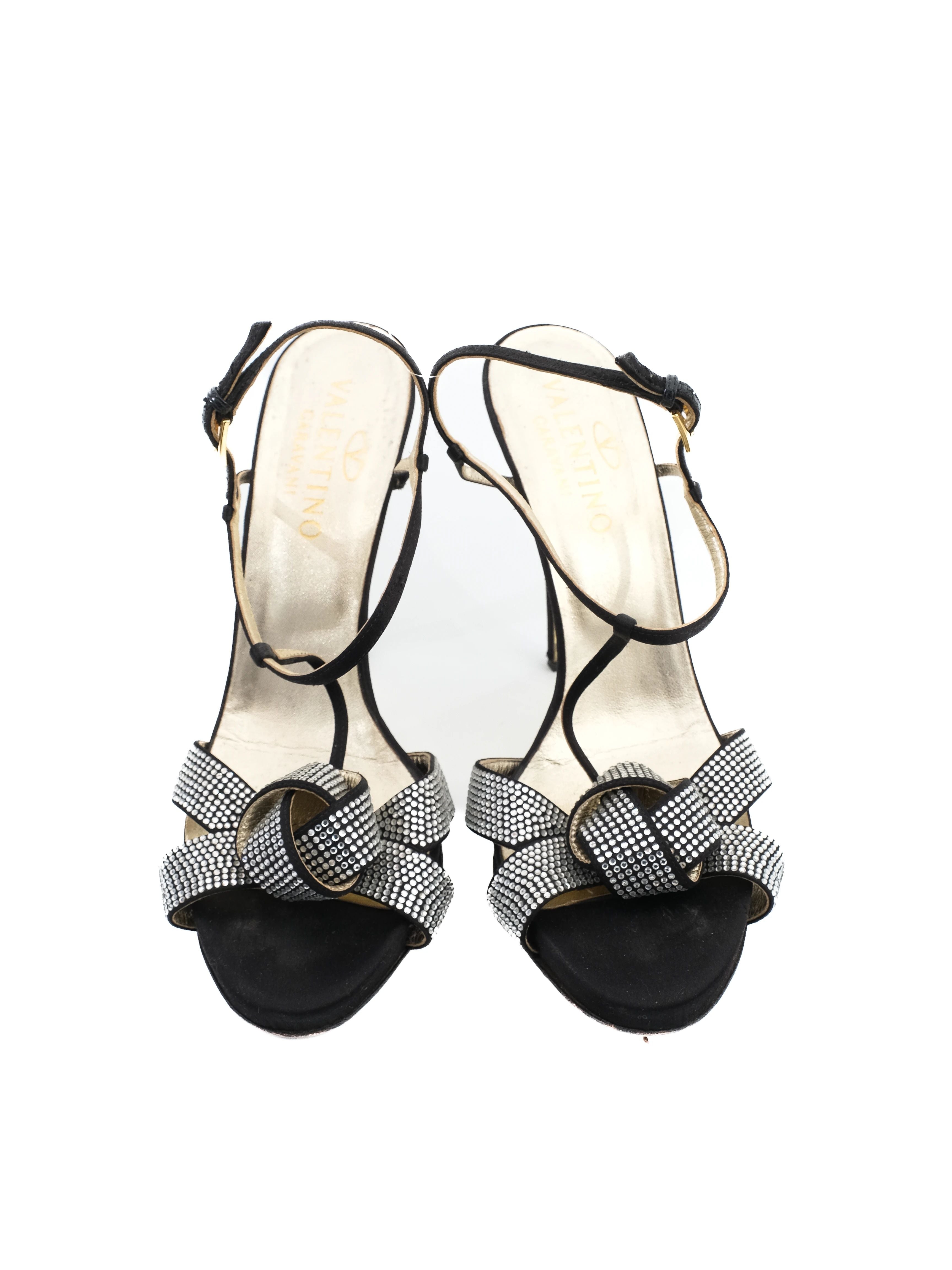 Excellent Valentino Black Leather High-Heeled Sandals Size 40