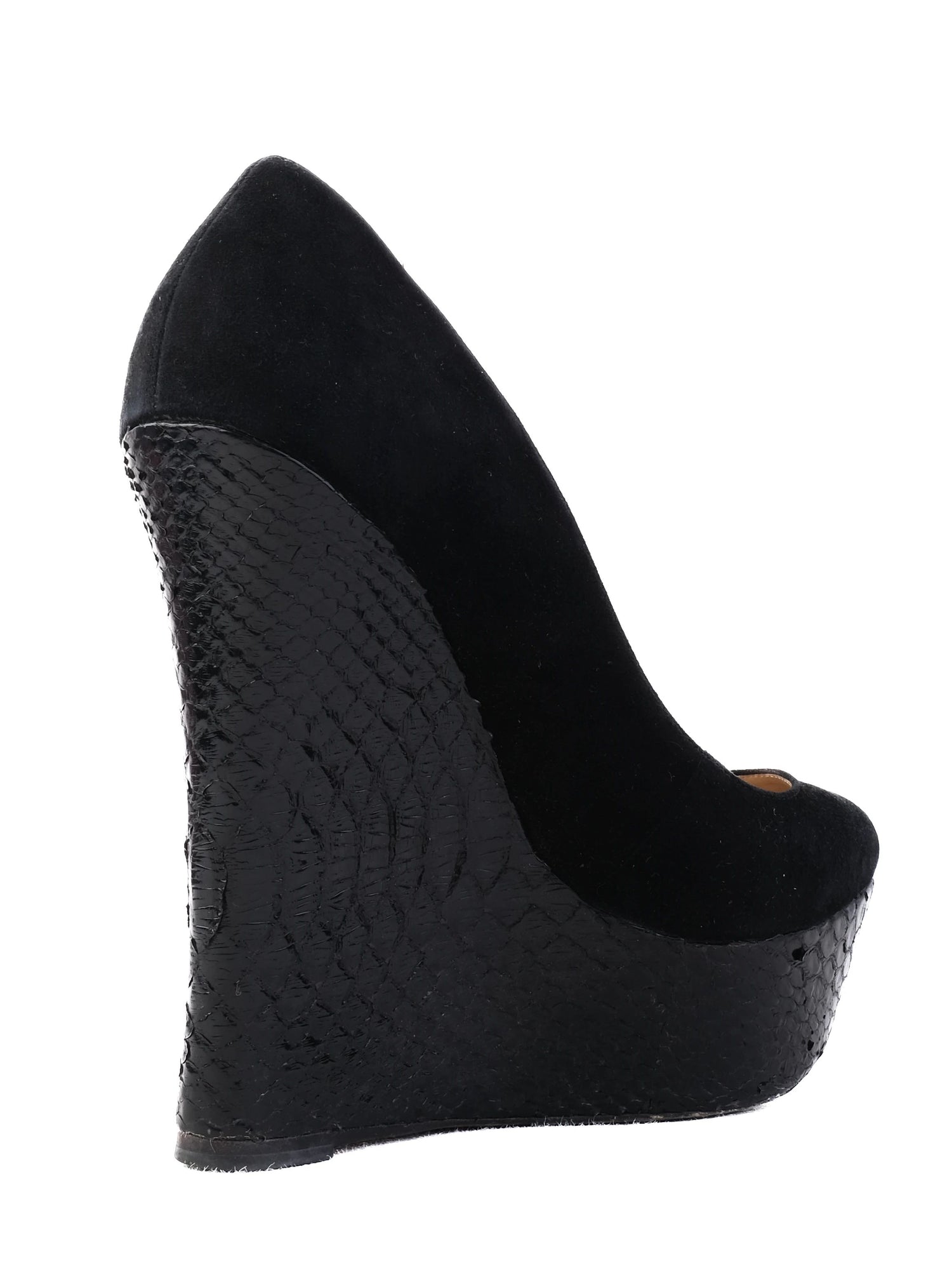 Excellent Alexandre Birman Black Leather Platform Wedge Size 40