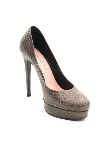 NEW Barbara Bui Gray Leather High Heels Size 38 Snakeskin Pattern
