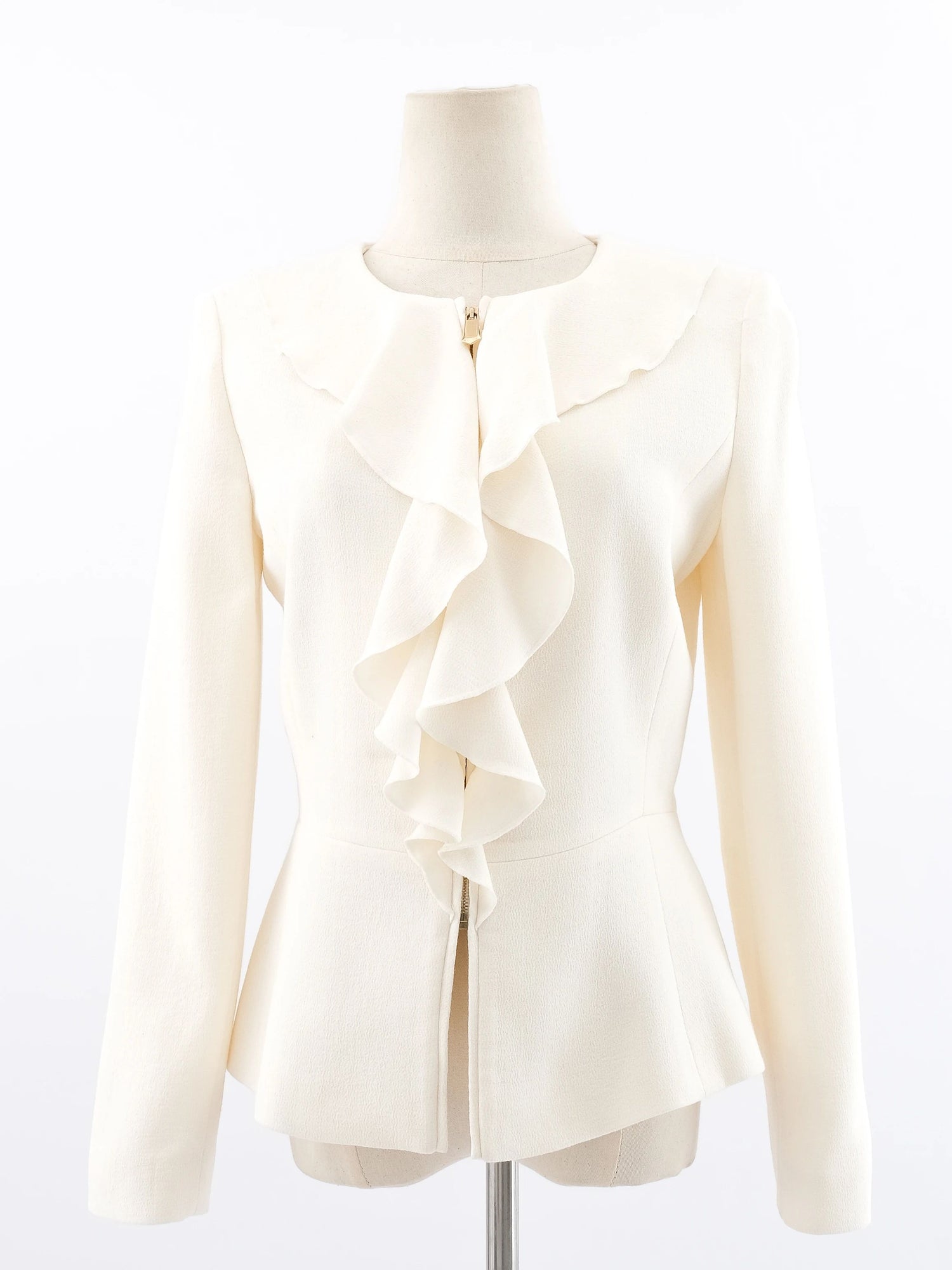 NEW Luisa Spagnoli Yellow Wool Blazer Size L with Ruffled Details
