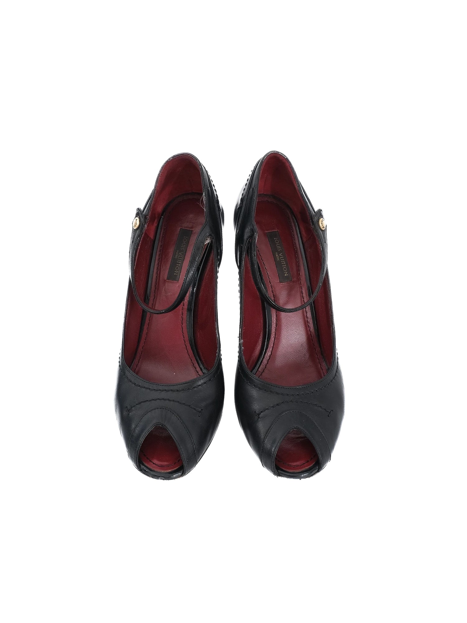 Excellent Louis Vuitton Black Leather High-Heeled Shoes Size 36.5