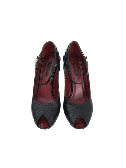 Excellent Louis Vuitton Black Leather High-Heeled Shoes Size 36.5