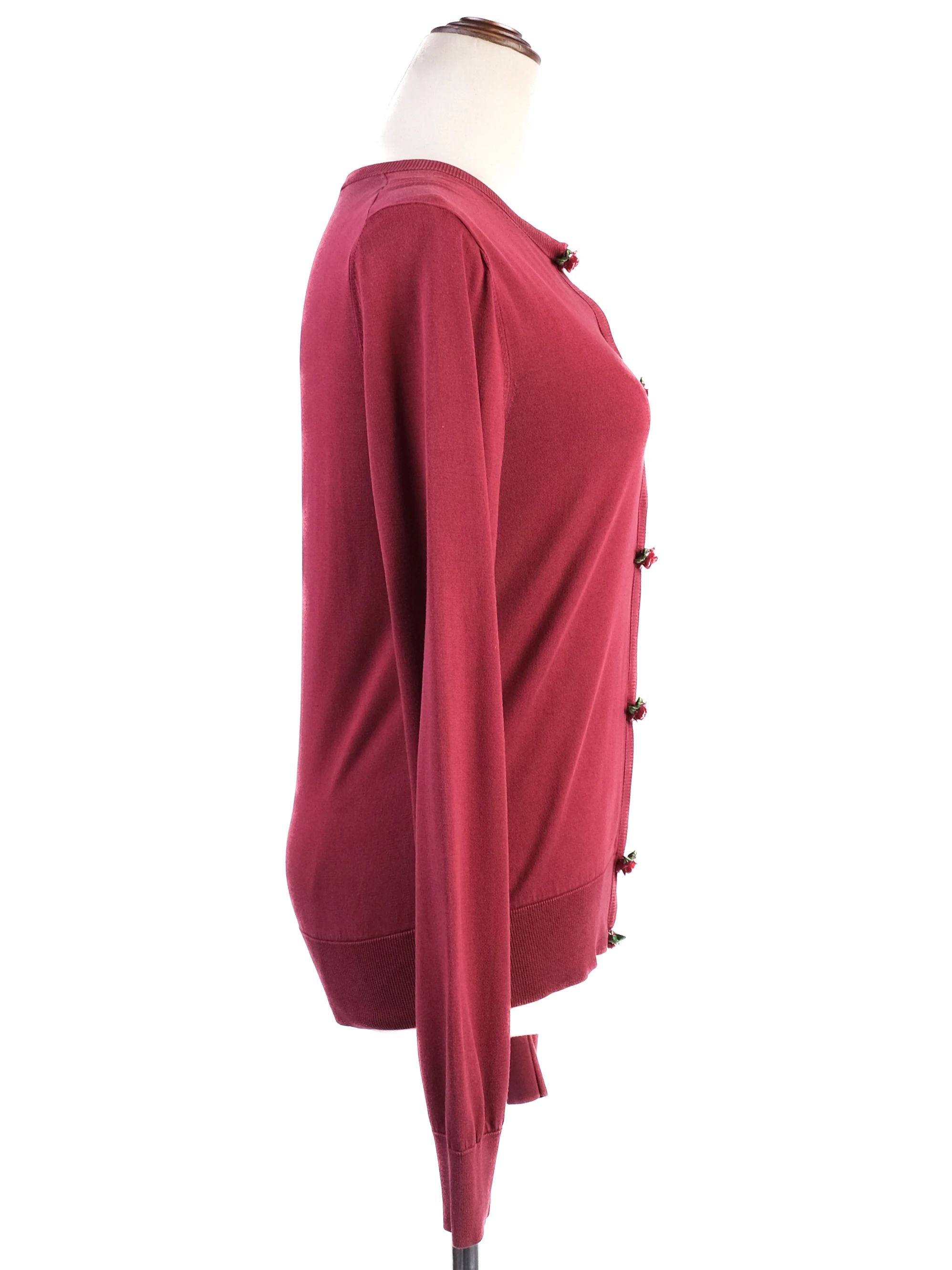 Excellent Dolce Gabbana Red Silk Cardigan Size M with Floral Buttons