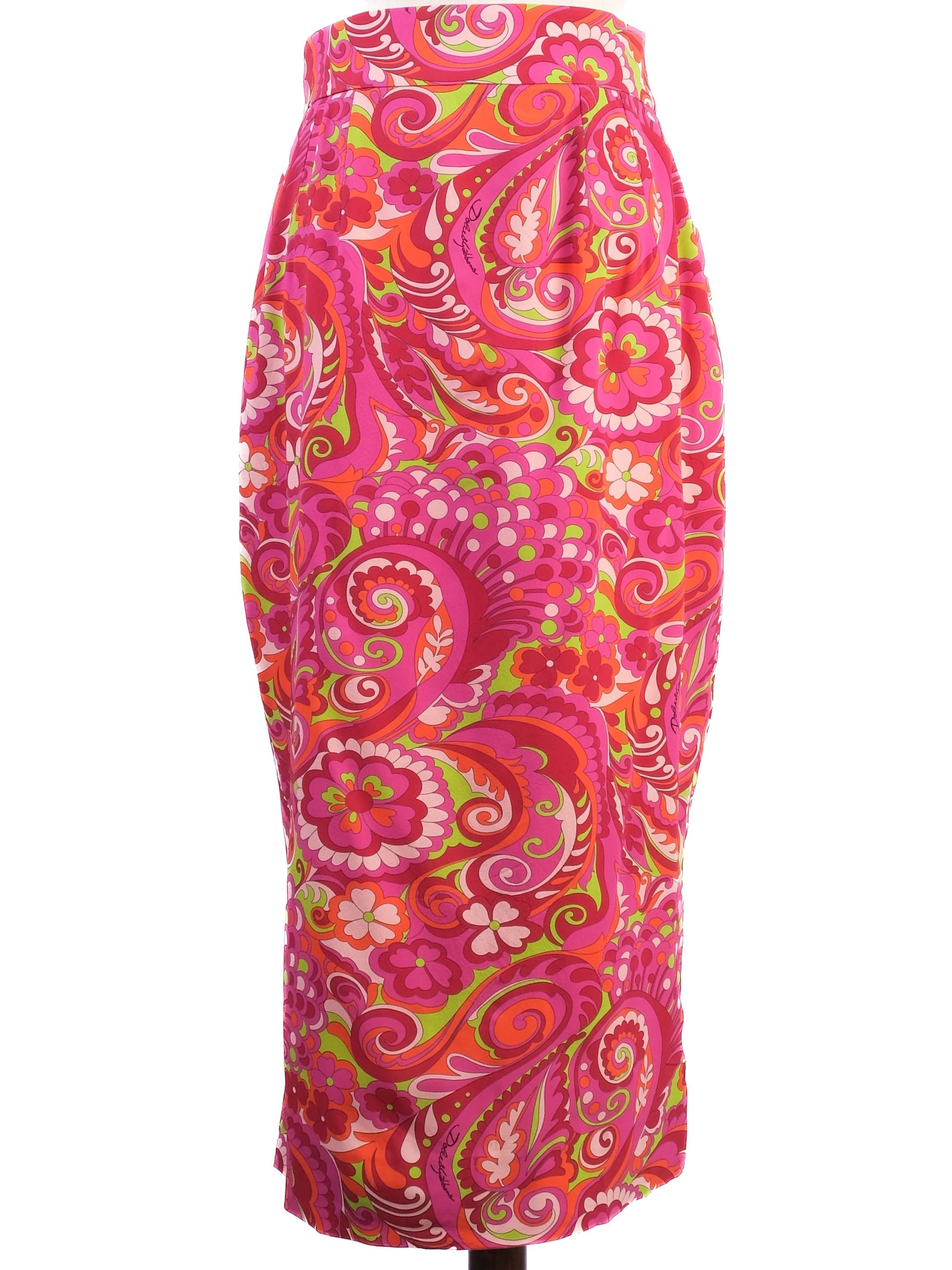Excellent Dolce Gabbana Silk Skirt M Psychedelic Floral Pattern