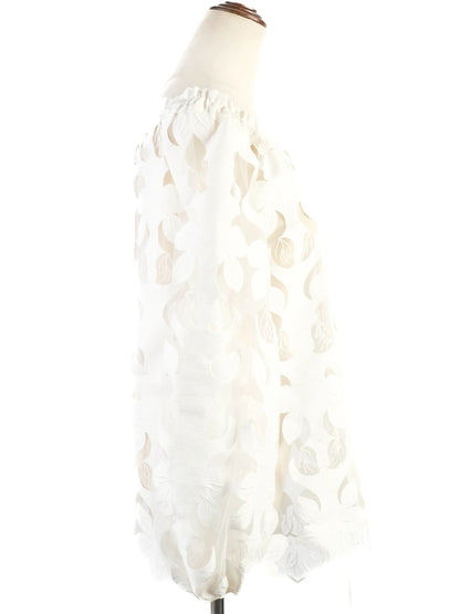Excellent Anne Fontaine White Sheer Blouse Size M Floral Cut-Out Design