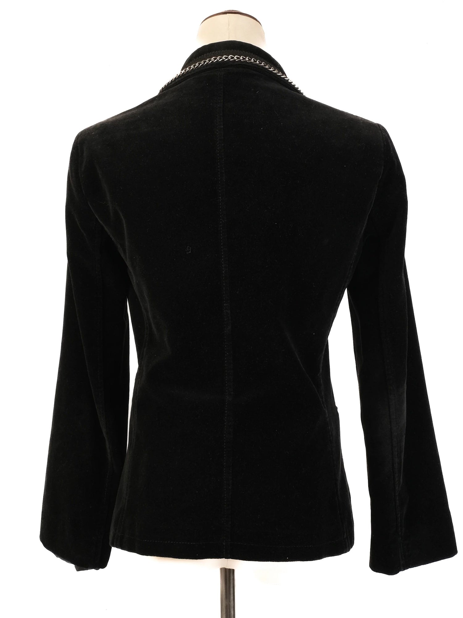Excellent Byblos Black Velvet Blazer M Women with Chain Detailing
