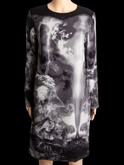Good Alexander McQueen Gray Silk Dress Long Sleeve Stormy Print