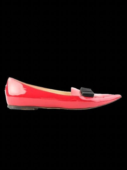 Good Jimmy Choo Red Leather Flat Shoes Size 39 with Black Bow