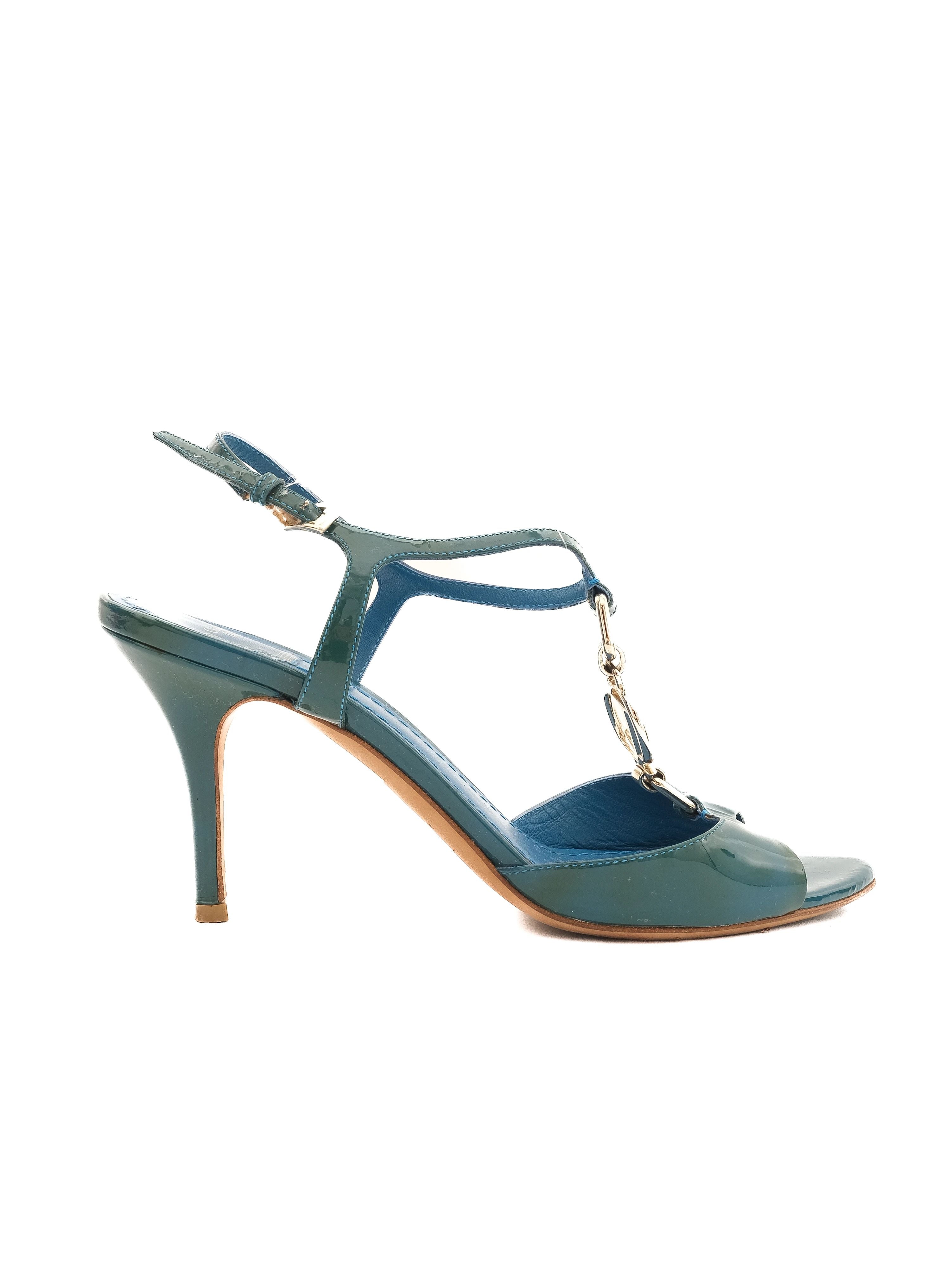 Excellent Dior Green Leather High-Heeled Sandals Size 39