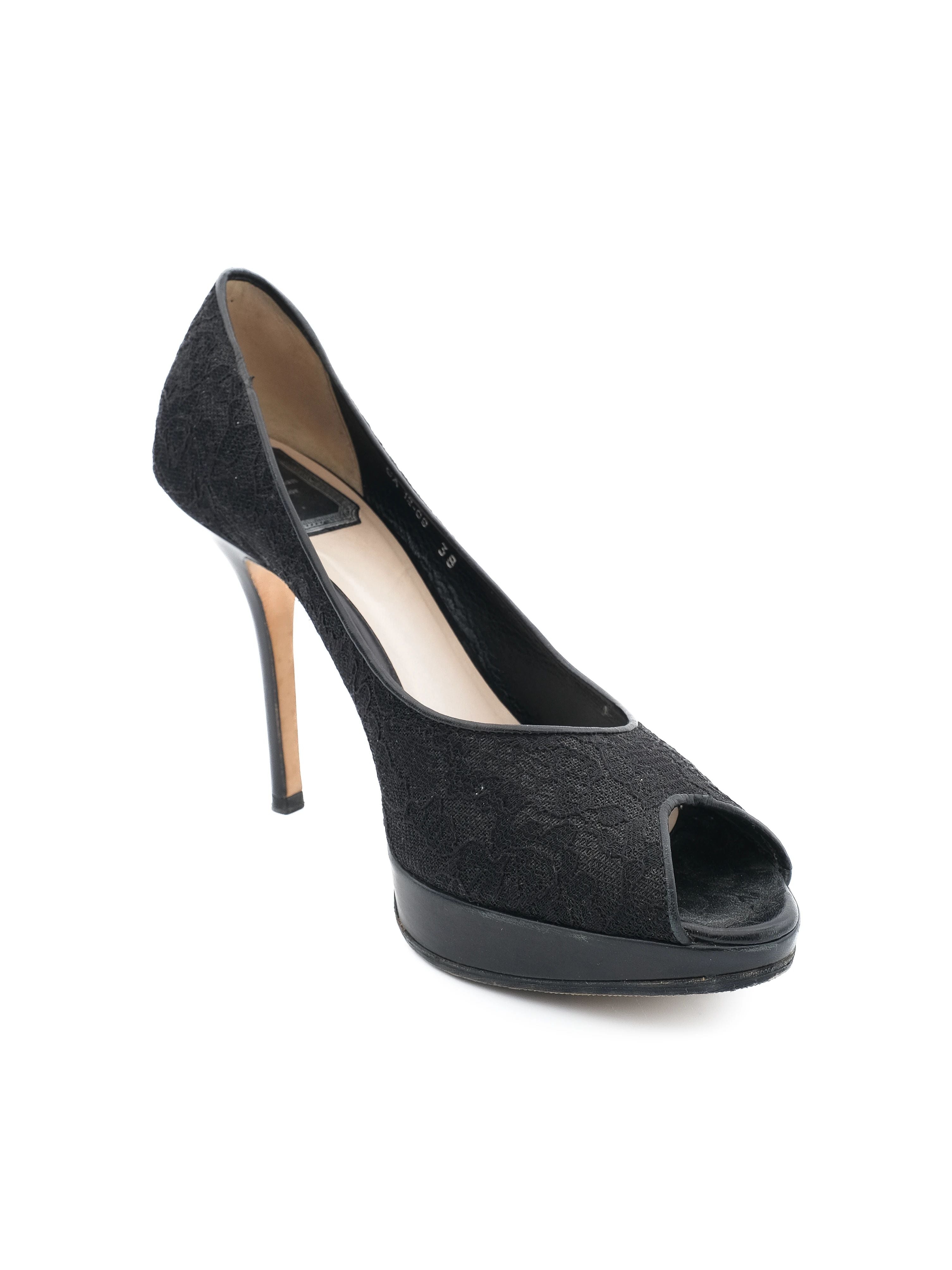 Excellent Dior Black Lace High-Heeled Shoes Size 38