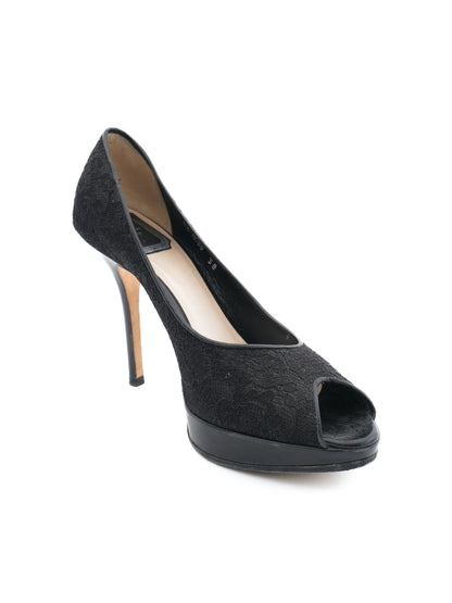 Excellent Dior Black Lace High-Heeled Shoes Size 38