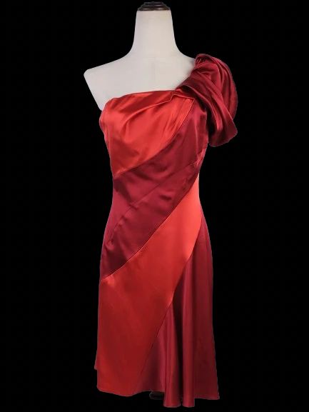 Excellent Karen Millen Red One-Shoulder Dress Size M Triacetate