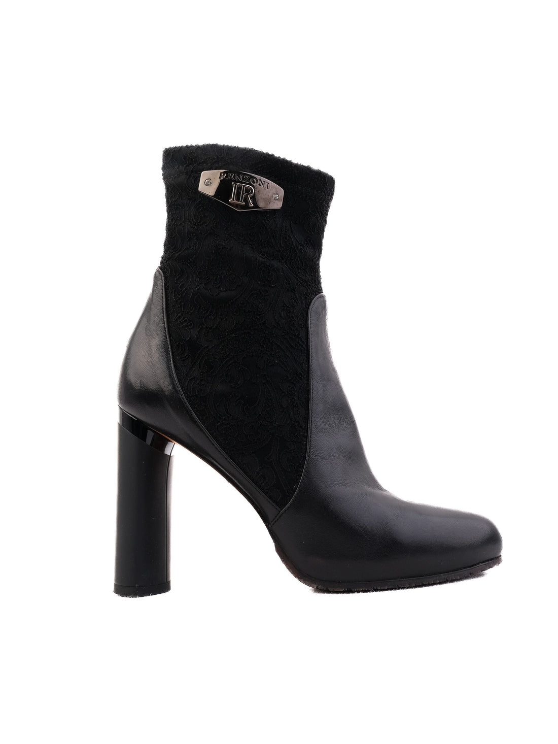 Good Renzoni Black Leather High-Heeled Ankle Boots Size 37