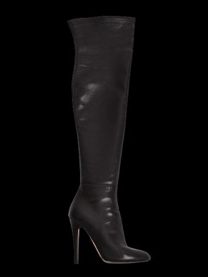 Good Jimmy Choo Black Leather Knee-High Stiletto Boots Size 36
