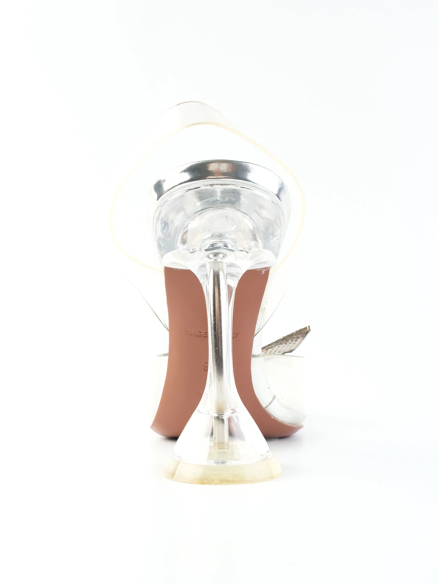 Perfect Amina Muaddi Gray High-Heeled Leather Shoes with Pyramid Embellishment