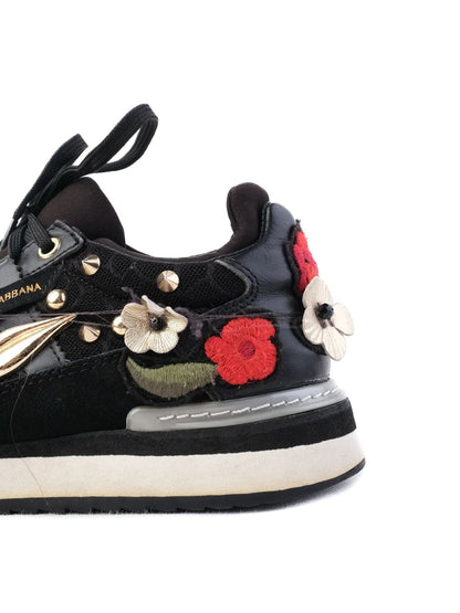 Excellent Dolce Gabbana Black Floral Embroidered Sneakers Women