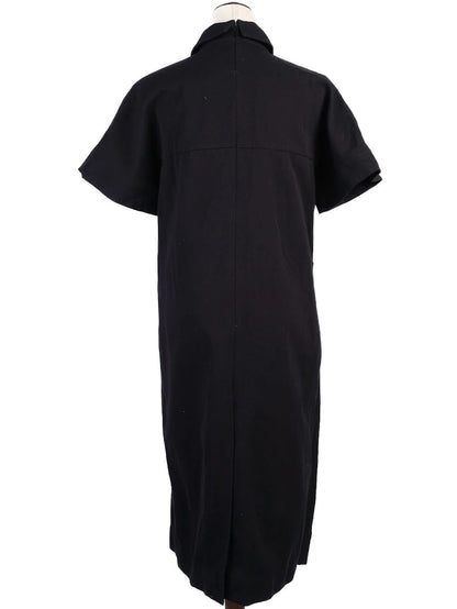 Excellent Celine Black Wool Dress XL with White Buttons