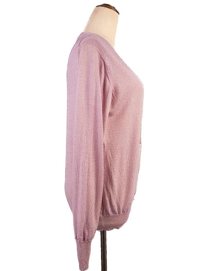 Excellent Cruciani Purple Silk Cardigan Size L V-Neck Long Sleeve