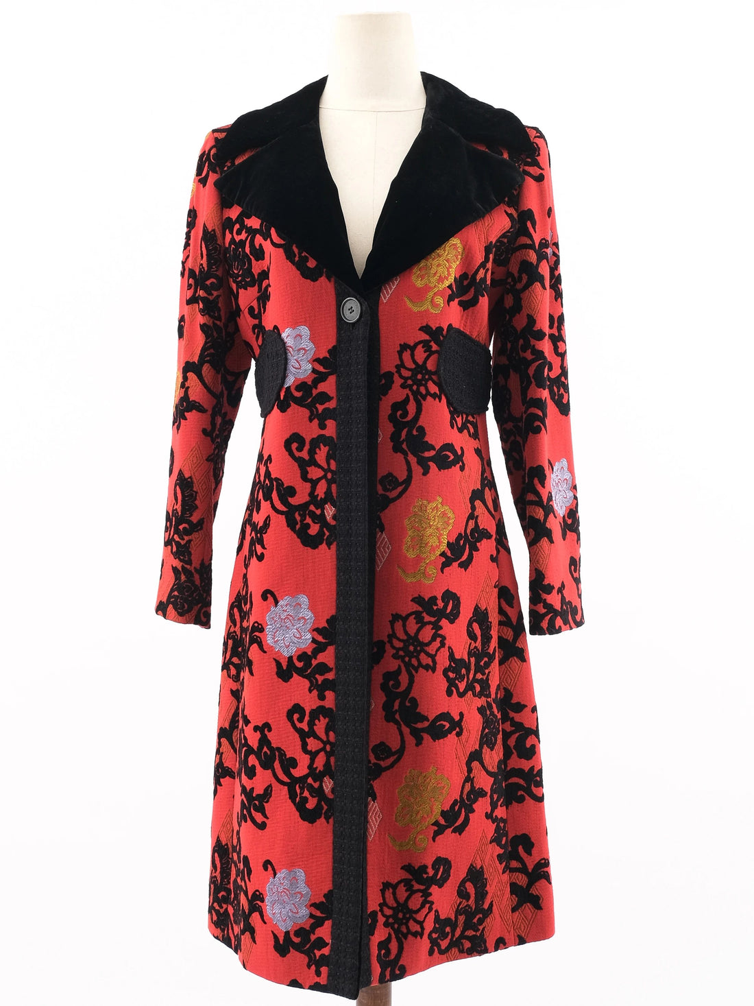 Excellent Etro Red Wool Floral Patterned Coat Size M
